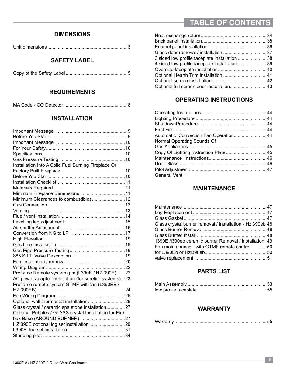 Regency Liberty L390EB Medium Gas Insert User Manual | Page 5 / 60