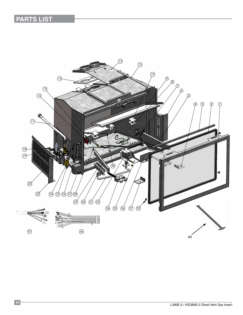 Parts list | Regency Liberty L390EB Medium Gas Insert User Manual | Page 54 / 60