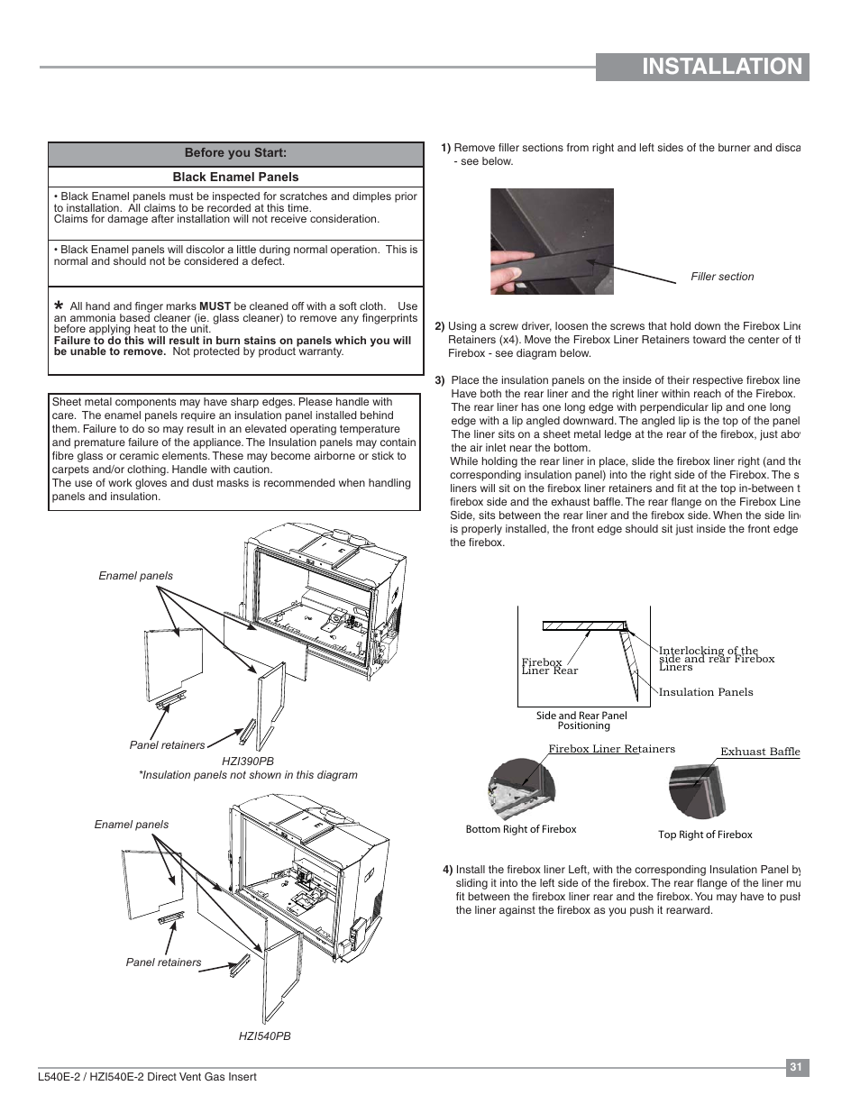 Installation, Enamel panel installation | Regency Liberty L540EB Large Gas Insert User Manual | Page 31 / 56