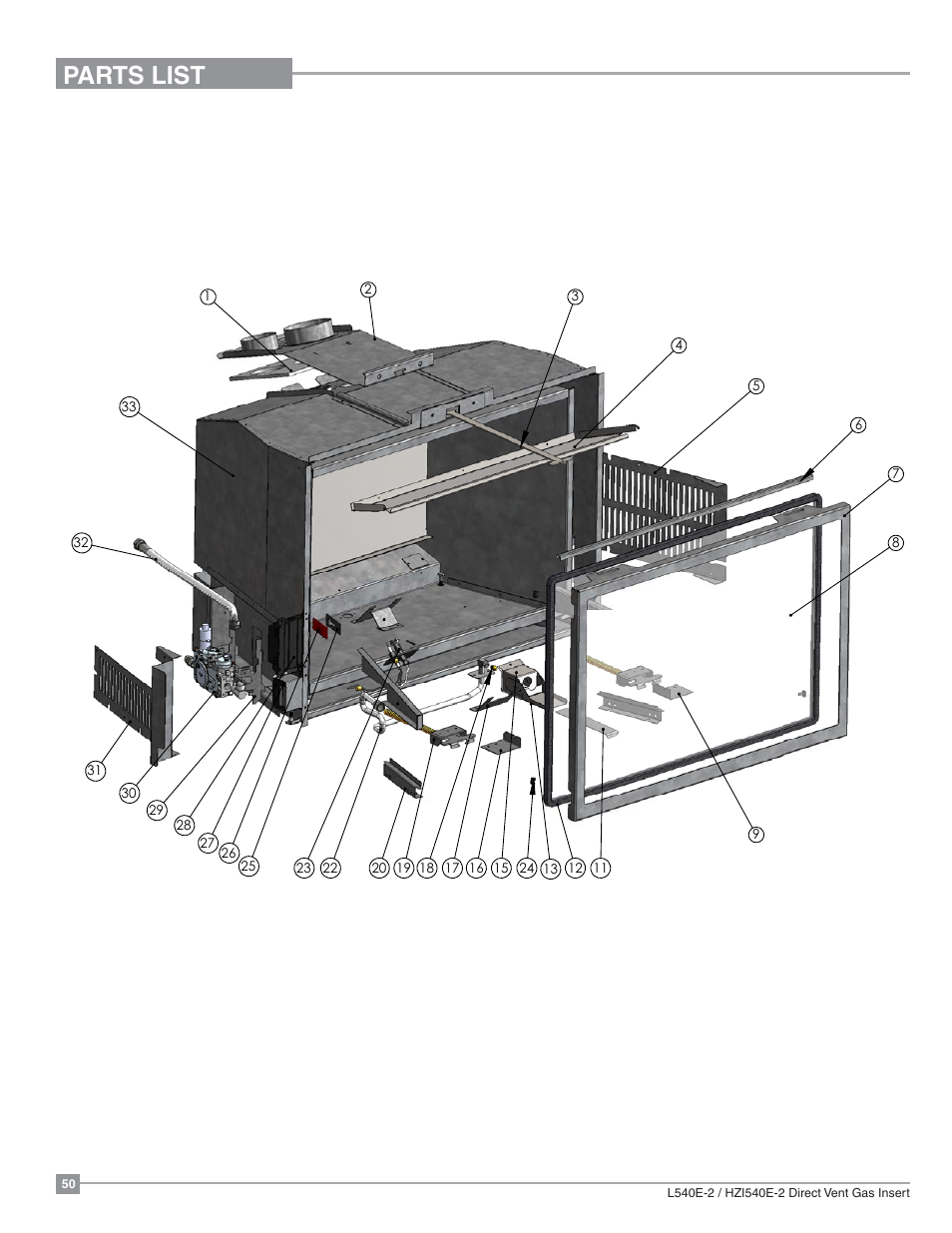 Parts list | Regency Liberty L540EB Large Gas Insert User Manual | Page 50 / 56