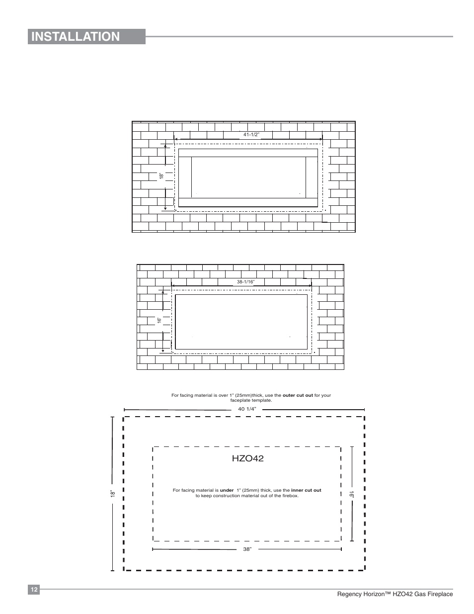 Installation, Finishing, Hzo42 | Regency Horizon HZO42 Outdoor Gas Fireplace User Manual | Page 12 / 44