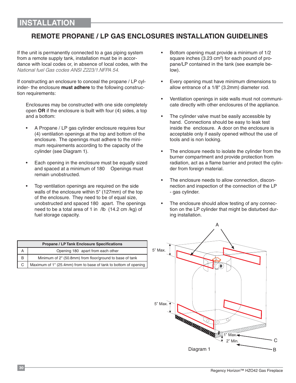 Installation | Regency Horizon HZO42 Outdoor Gas Fireplace User Manual | Page 30 / 44