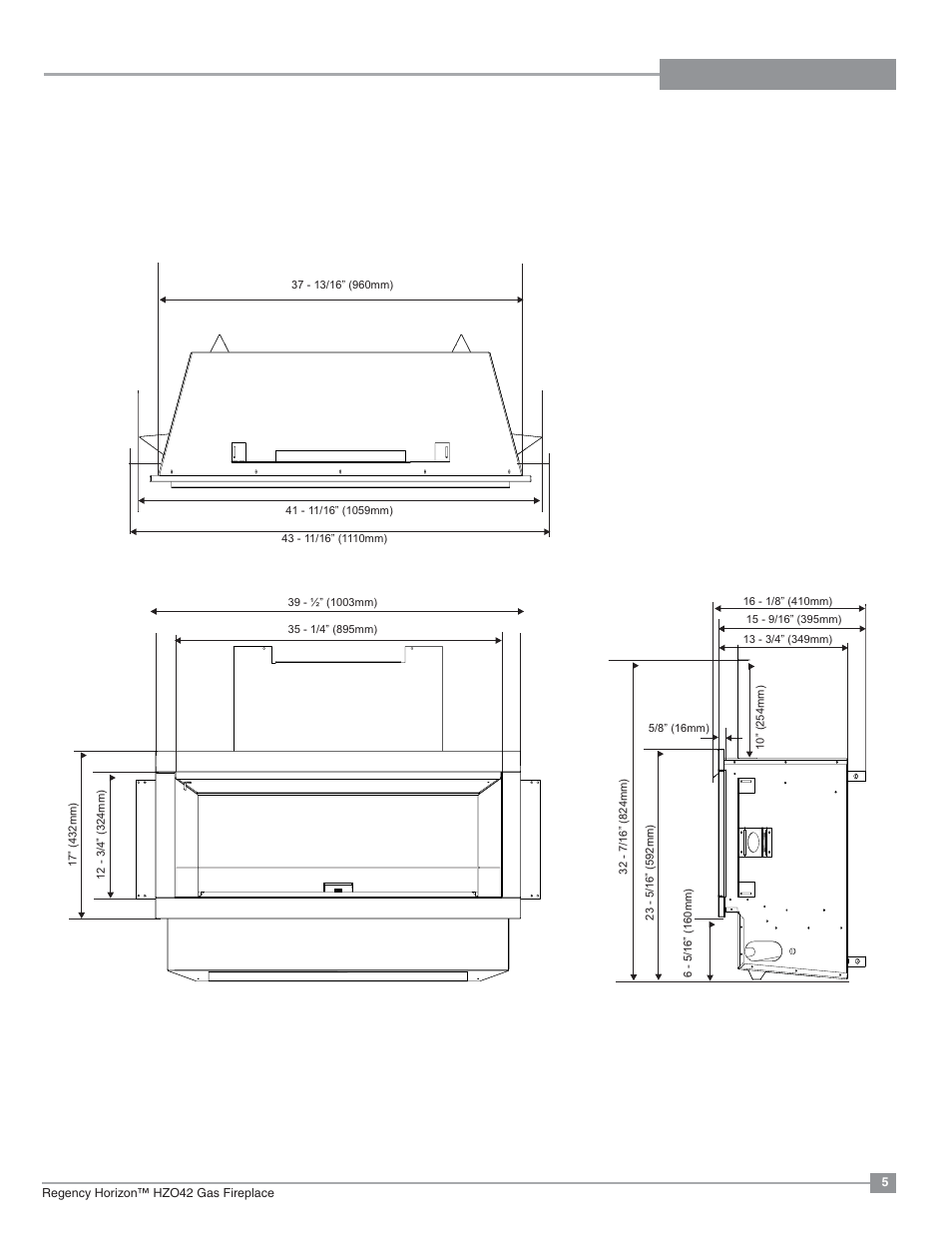 Dimensions, Unit dimensions | Regency Horizon HZO42 Outdoor Gas Fireplace User Manual | Page 5 / 44