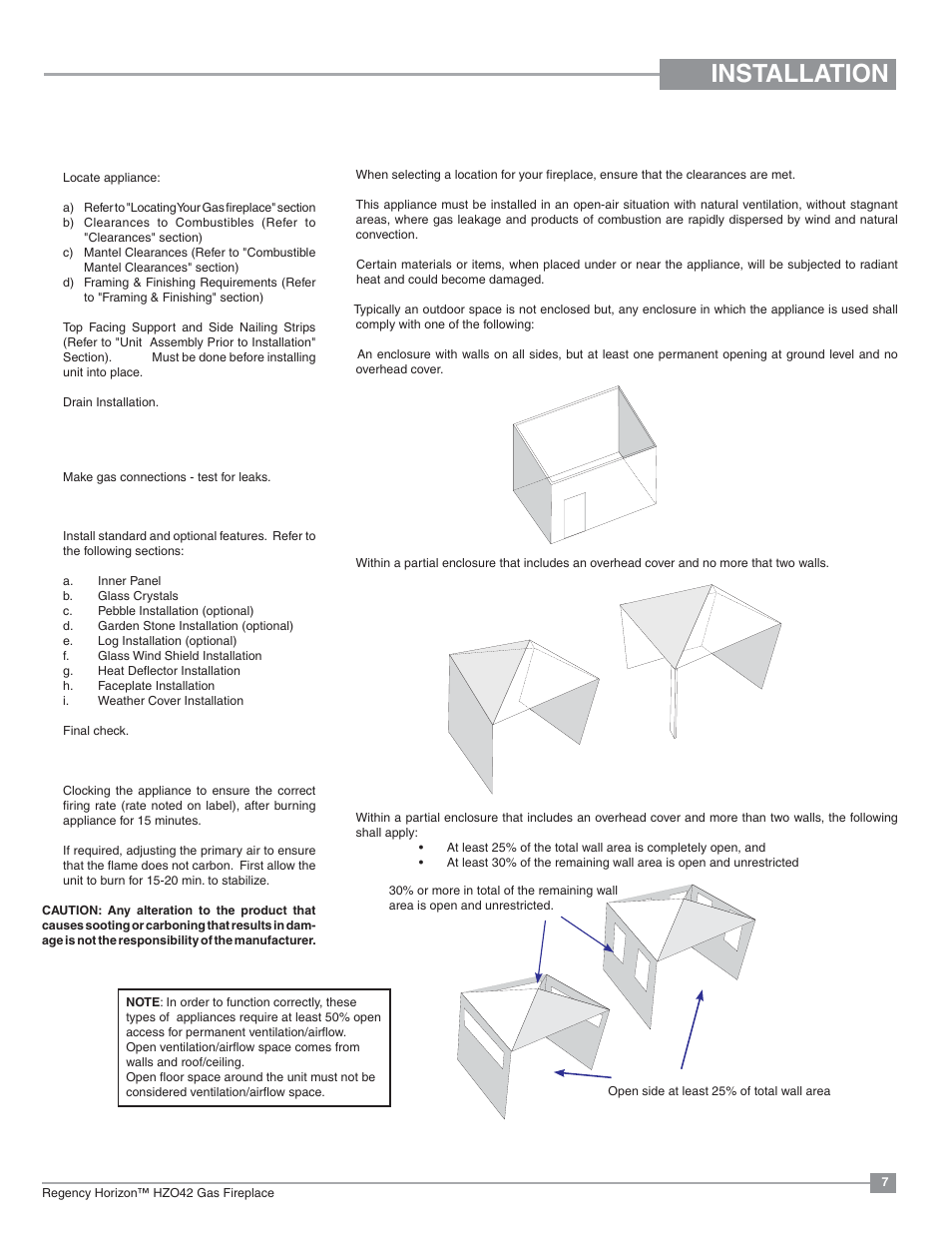 Installation, Locating your gas fireplace, Installation checklist | Regency Horizon HZO42 Outdoor Gas Fireplace User Manual | Page 7 / 44