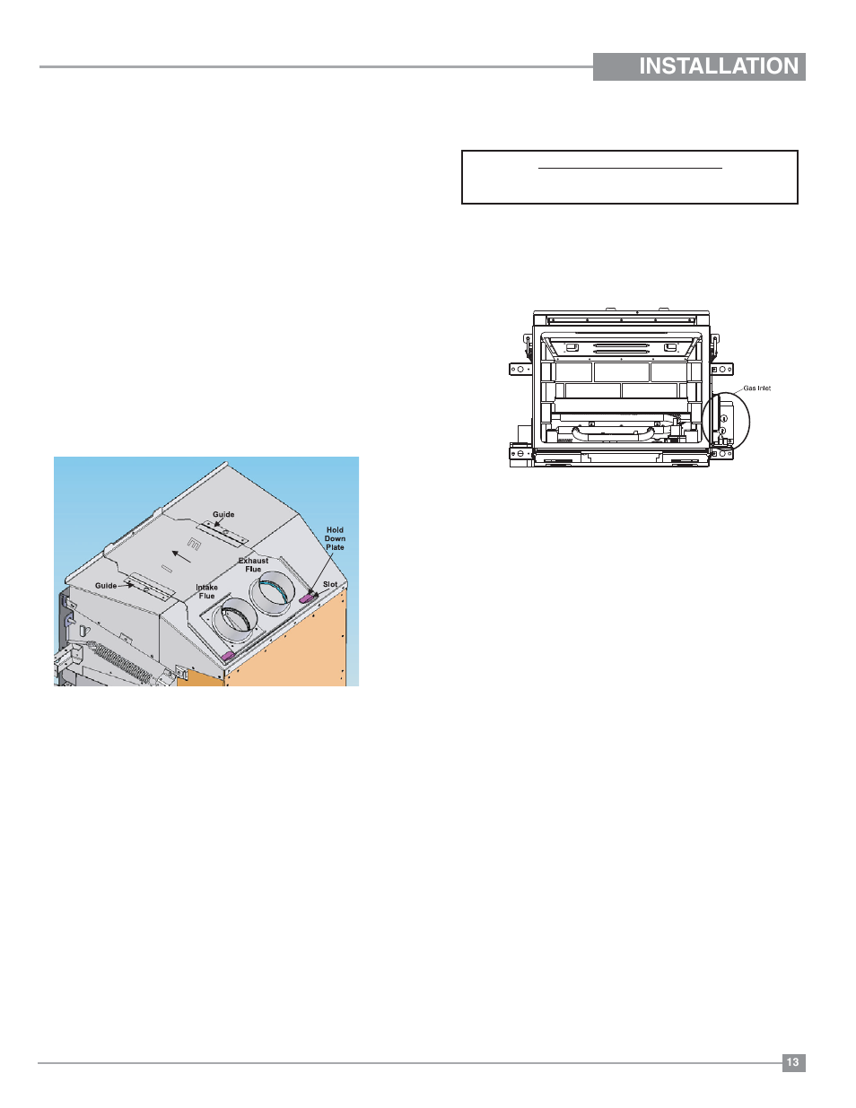 Installation, Gas connection, Flue liner installation | Regency Liberty L234 Small Gas Insert User Manual | Page 13 / 44
