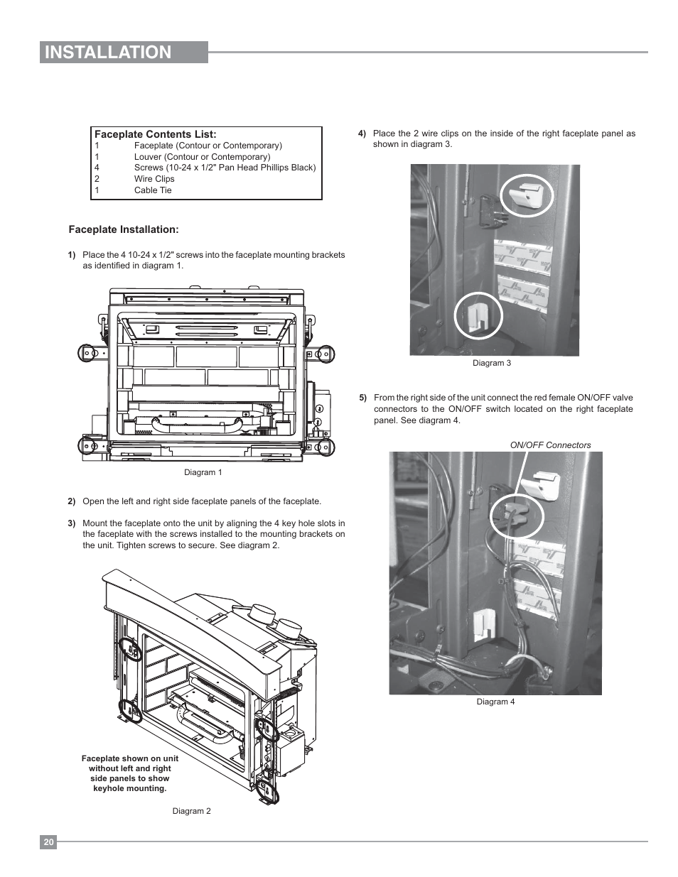 Installation, Contour or contemporary faceplate | Regency Liberty L234 Small Gas Insert User Manual | Page 20 / 44