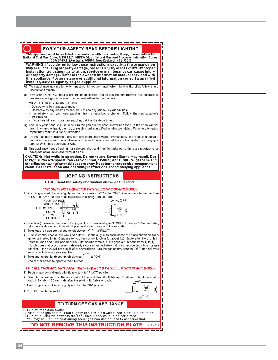 Operating instructions, Normal operating sounds of gas appliances | Regency Liberty L234 Small Gas Insert User Manual | Page 34 / 44