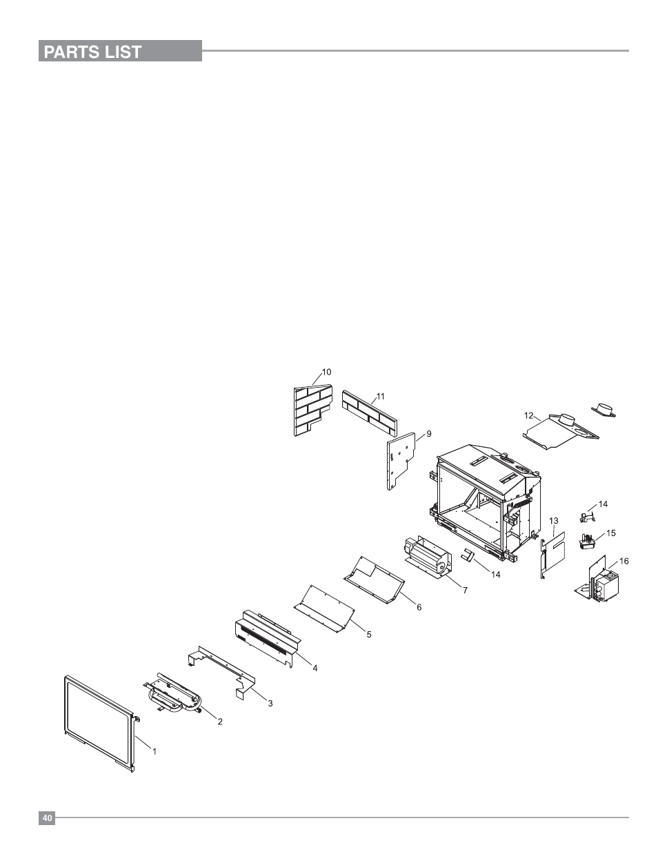 Parts list, Main assembly | Regency Liberty L234 Small Gas Insert User Manual | Page 40 / 44