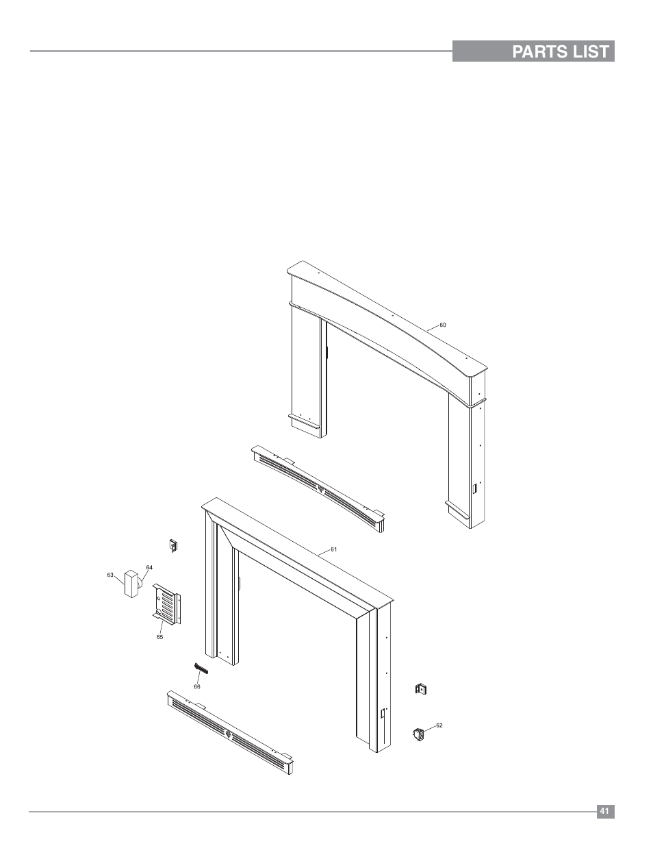 Parts list, Faceplate assembly | Regency Liberty L234 Small Gas Insert User Manual | Page 41 / 44