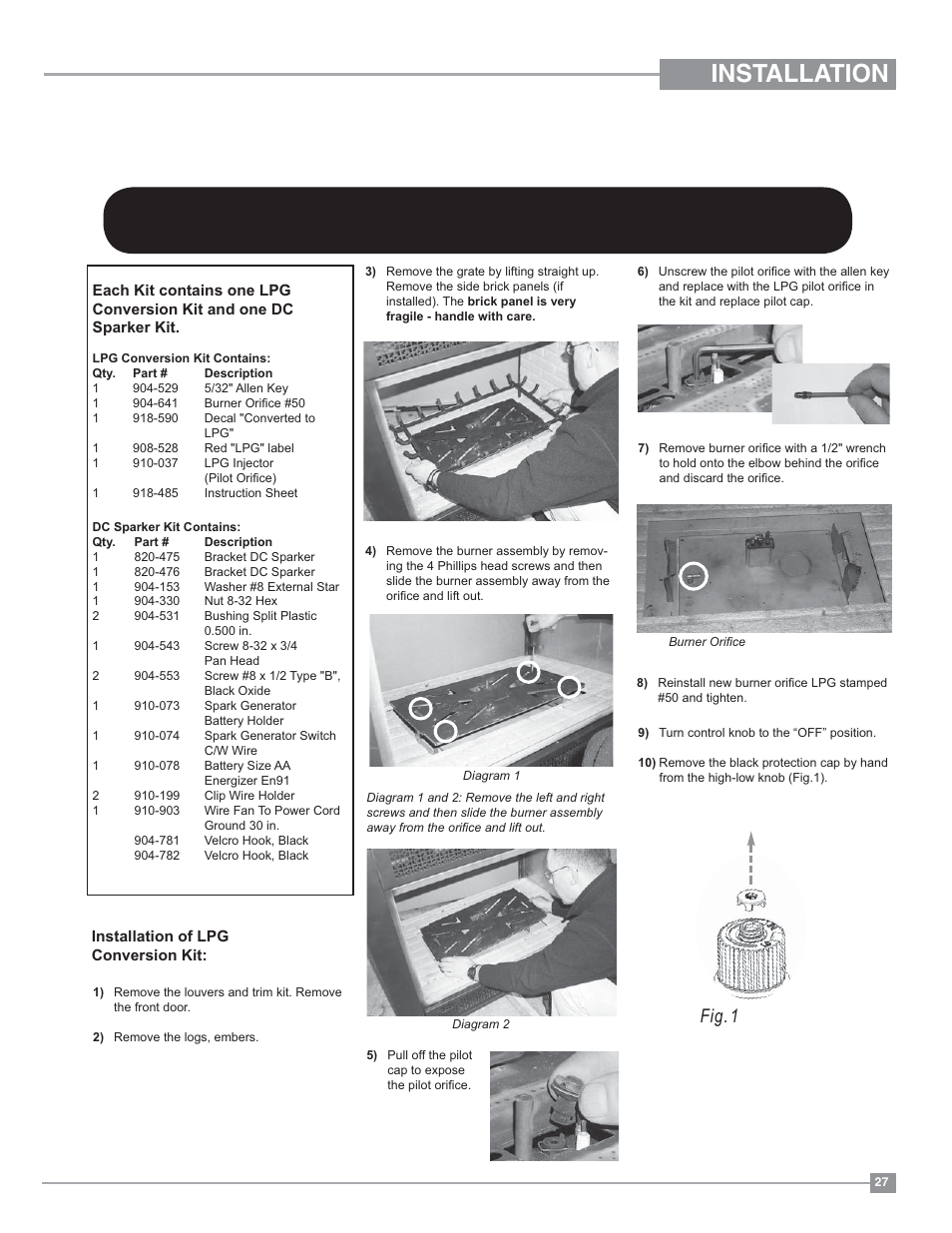 Installation, Fig. 1 | Regency Panorama P131 Three Sided Gas Fireplace User Manual | Page 27 / 48