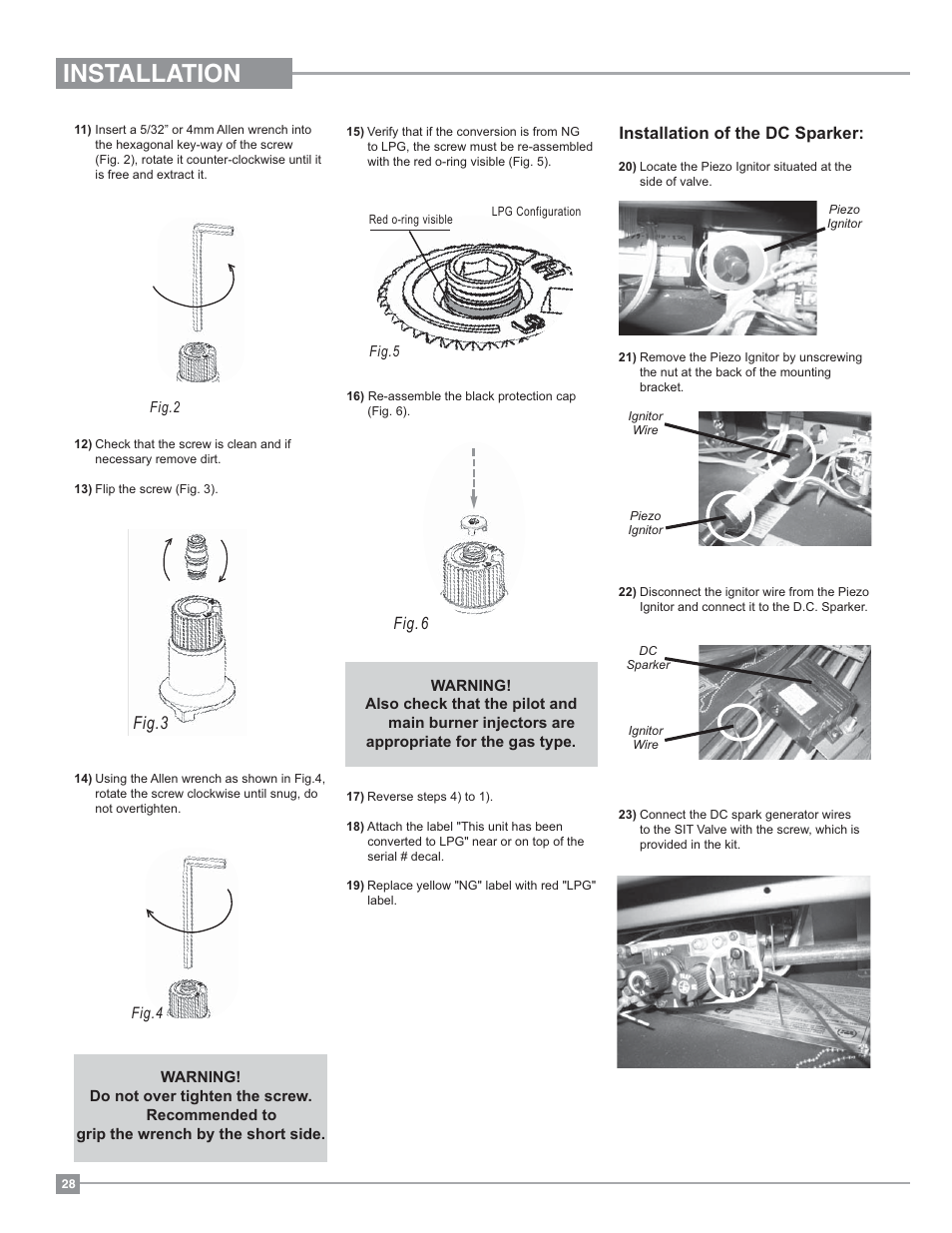 Installation, Fig.3, Fig. 6 installation of the dc sparker | Regency Panorama P131 Three Sided Gas Fireplace User Manual | Page 28 / 48
