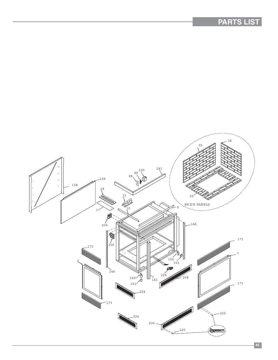Parts list, P121lc-2 (left corner) main assembly | Regency Panorama P131 Three Sided Gas Fireplace User Manual | Page 45 / 48