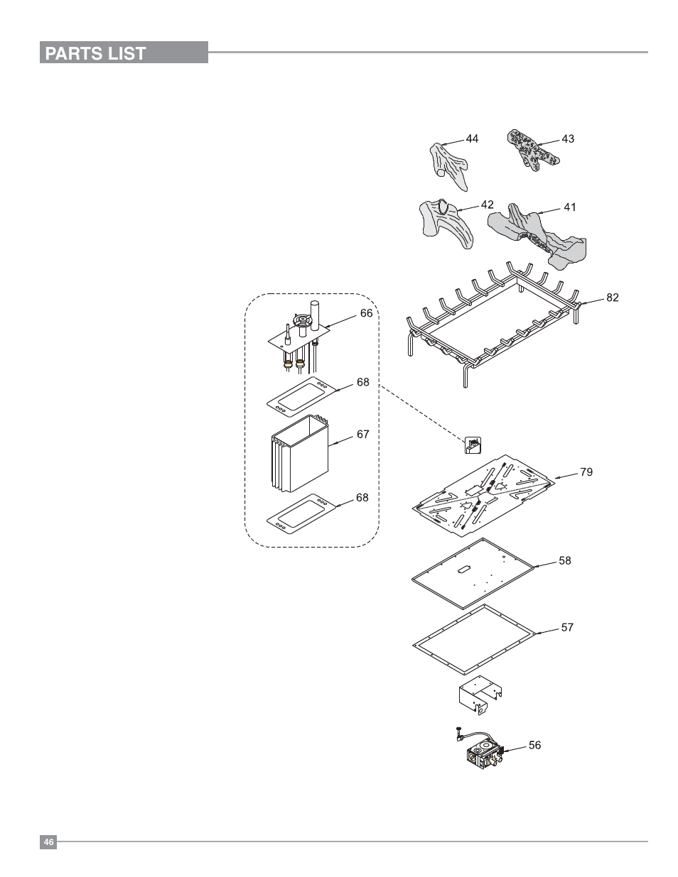 Parts list | Regency Panorama P131 Three Sided Gas Fireplace User Manual | Page 46 / 48