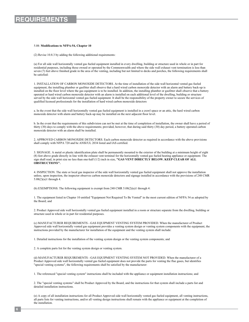 Requirements, Ma code - co detector | Regency Panorama P131 Three Sided Gas Fireplace User Manual | Page 6 / 48