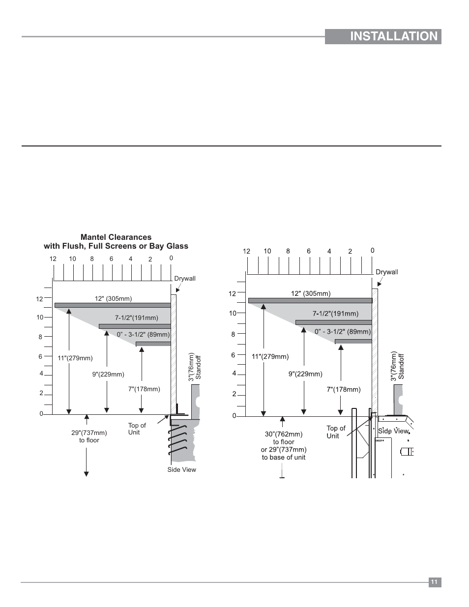 Installation, Combustible mantels | Regency Panorama P33 Small Gas Fireplace User Manual | Page 11 / 64