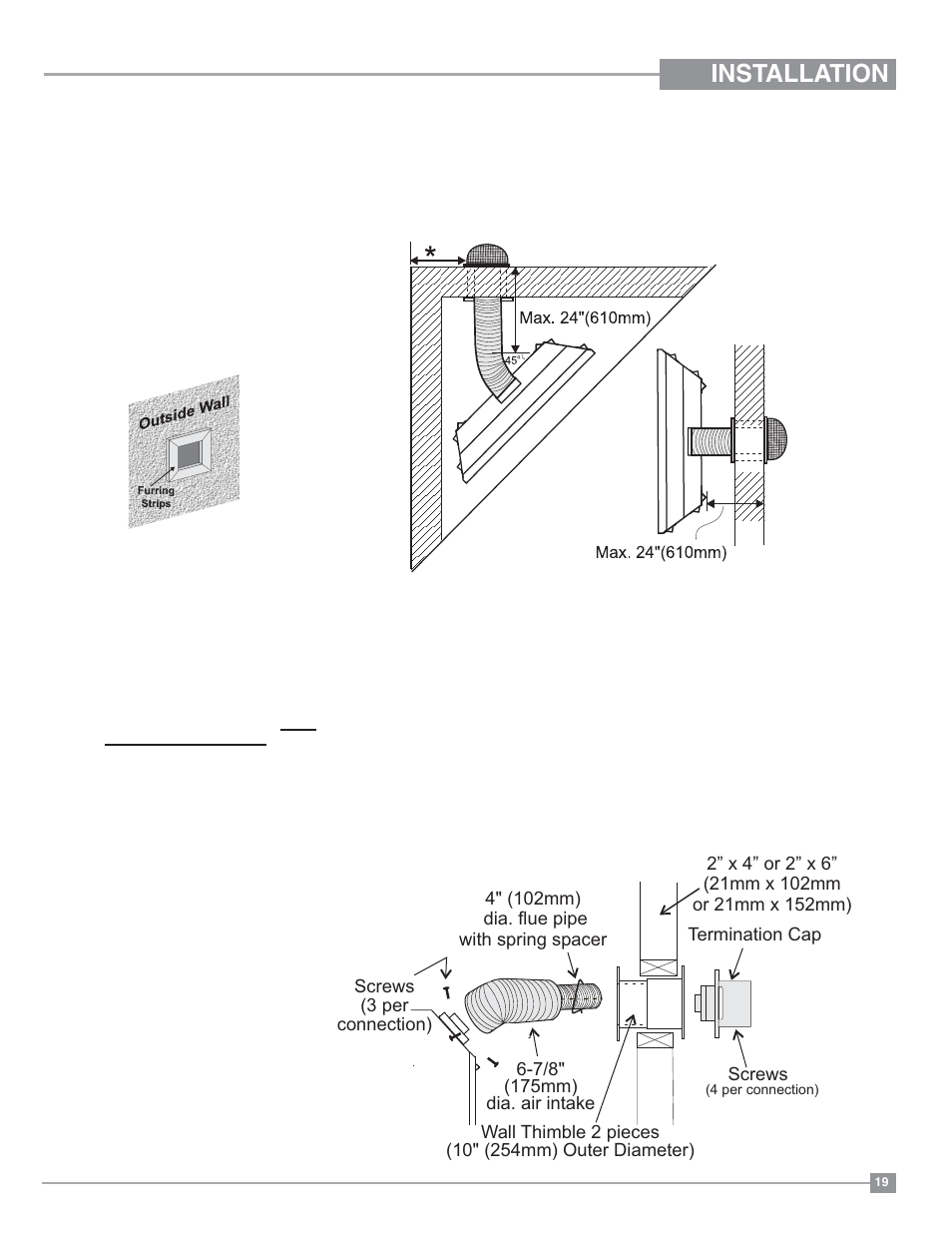 Installation, Installation procedures, Screws (3 per connection) | Regency Panorama P33 Small Gas Fireplace User Manual | Page 19 / 64