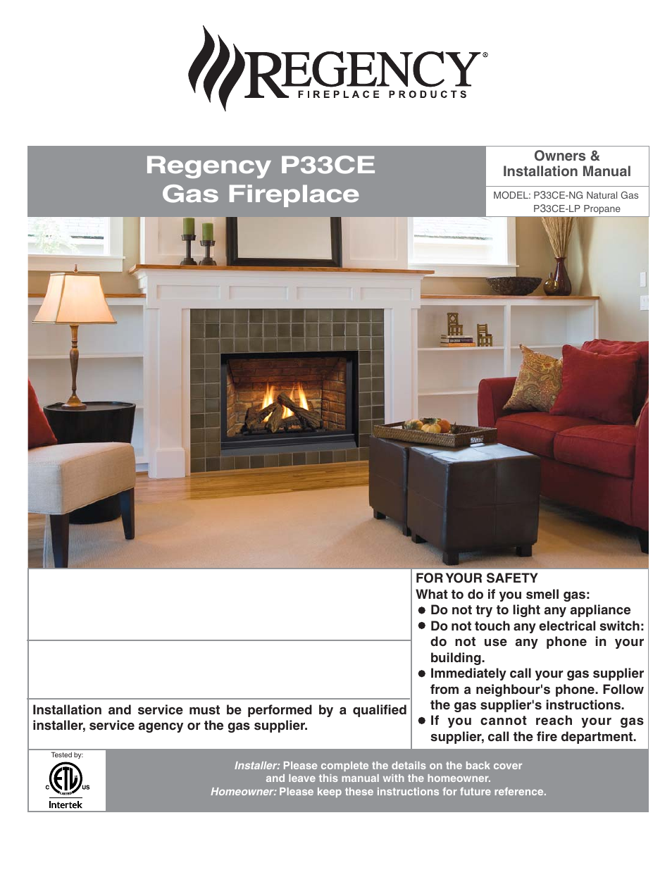 Regency Panorama P33CE Small Gas Fireplace User Manual | 56 pages