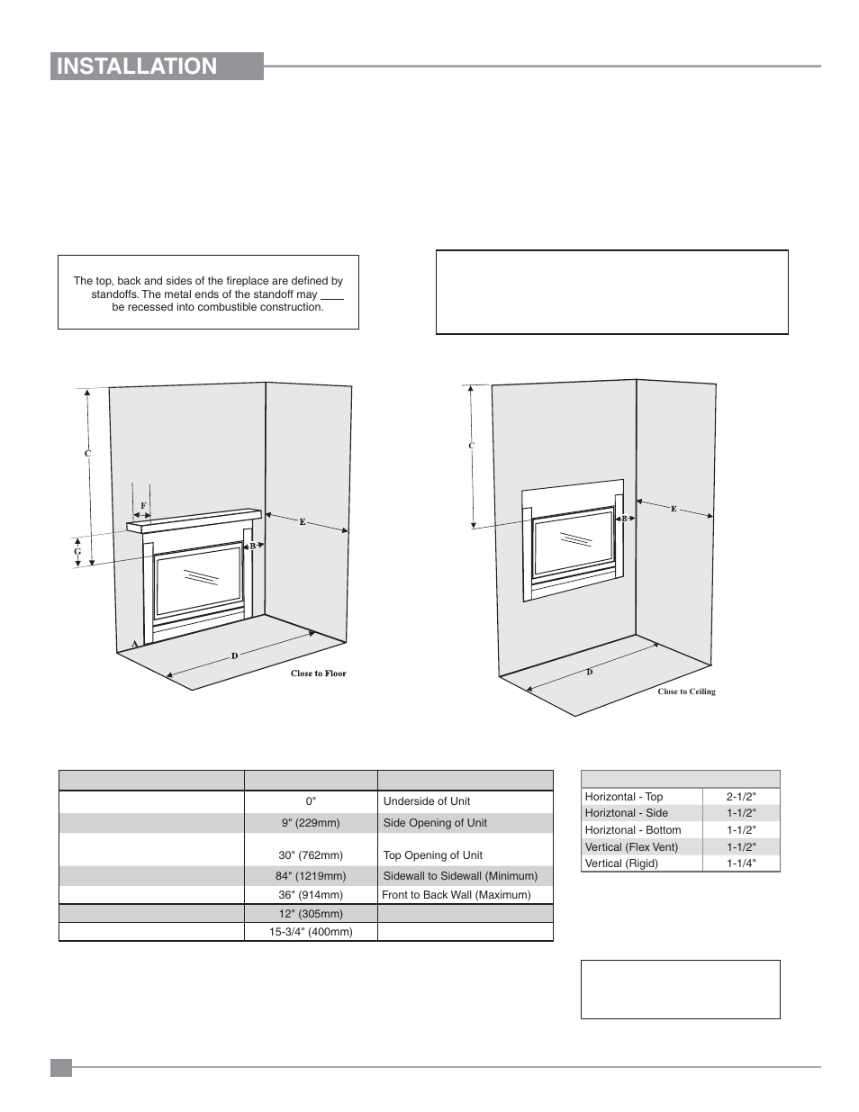 Installation, Clearances | Regency Panorama P33CE Small Gas Fireplace User Manual | Page 10 / 56