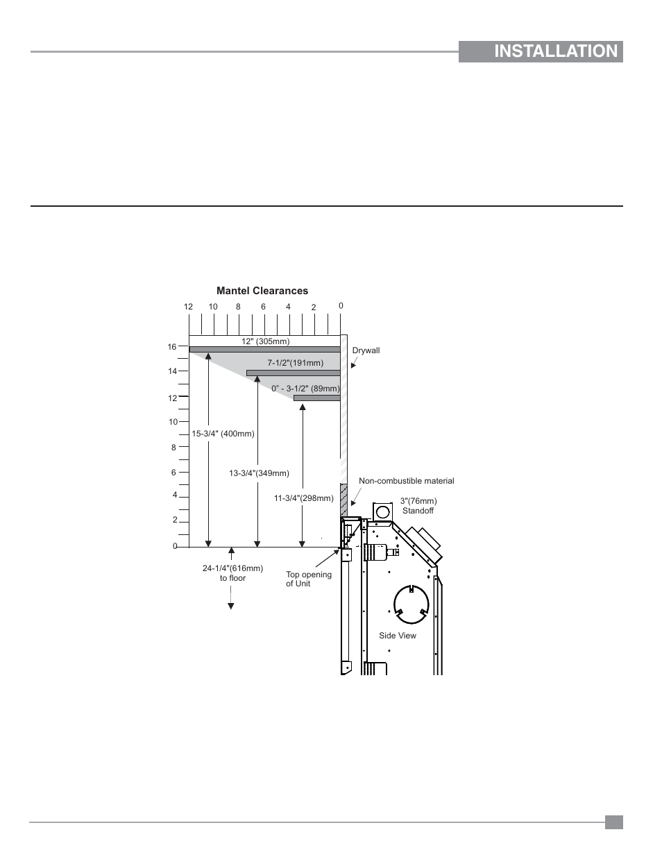 Installation, Combustible mantels | Regency Panorama P33CE Small Gas Fireplace User Manual | Page 11 / 56