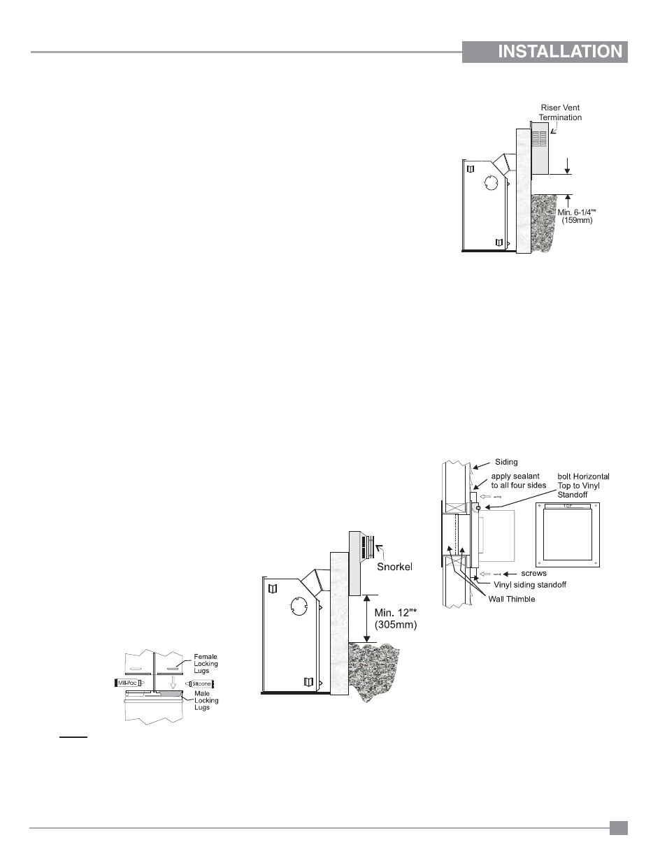 Installation, Unit installation with horizontal termination | Regency Panorama P33CE Small Gas Fireplace User Manual | Page 31 / 56