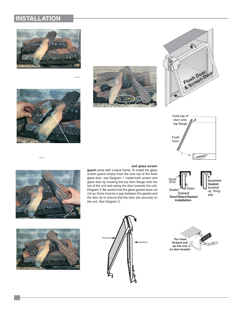 Installation, Standard flush door and screen, Screen door | Regency Panorama P33CE Small Gas Fireplace User Manual | Page 36 / 56