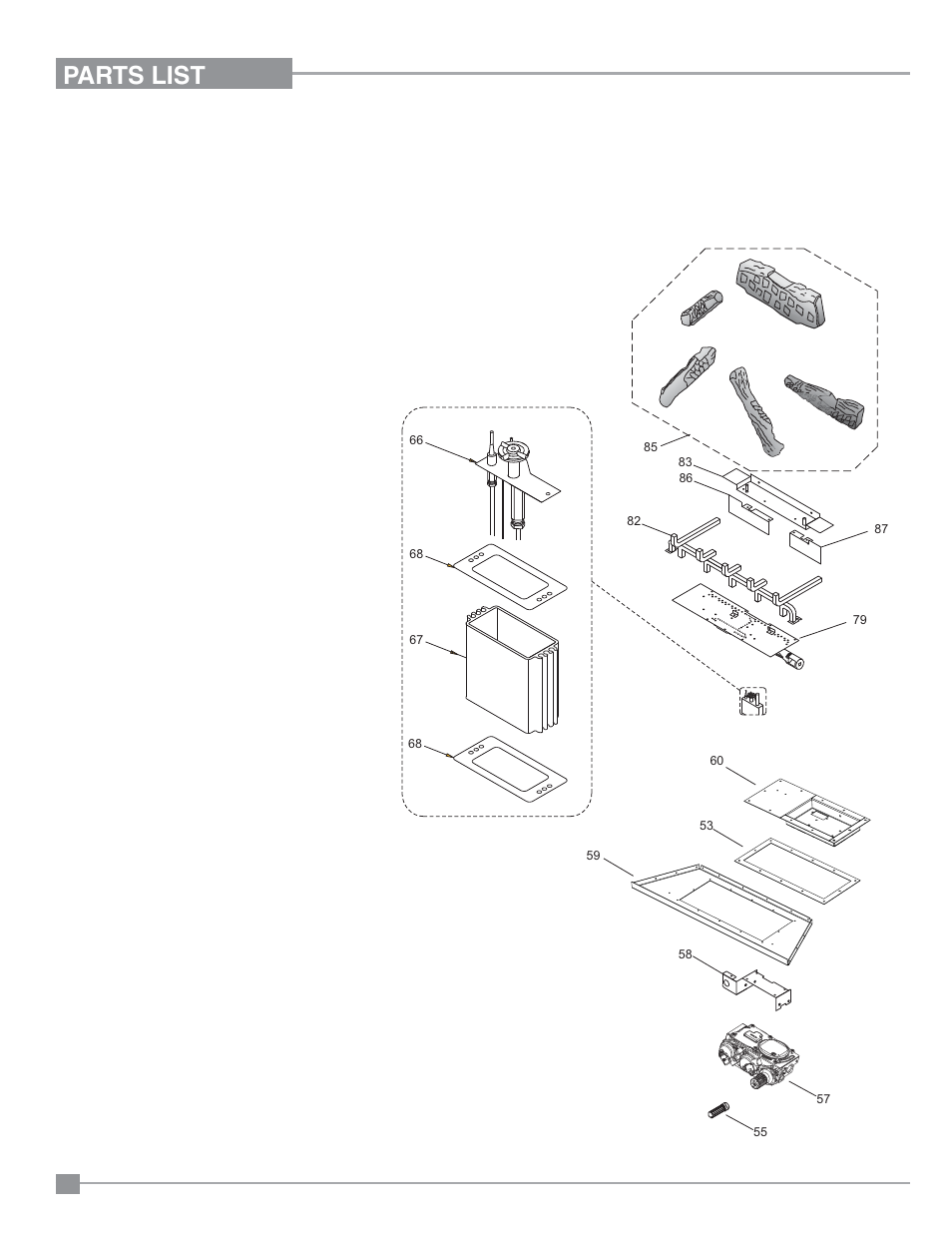 Parts list, Burner & log assembly | Regency Panorama P33CE Small Gas Fireplace User Manual | Page 54 / 56