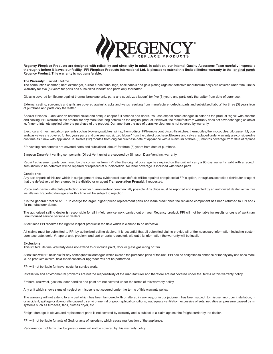 Regency Panorama P33CE Small Gas Fireplace User Manual | Page 55 / 56