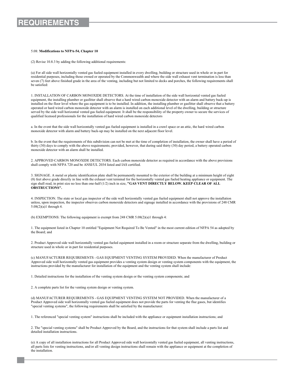 Requirements, Ma code - co detector | Regency Panorama P33CE Small Gas Fireplace User Manual | Page 6 / 56