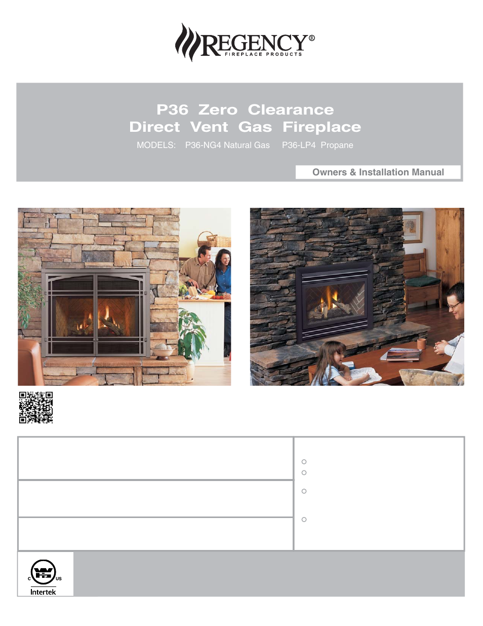 Regency Panorama P36 Medium Gas Fireplace User Manual | 60 pages