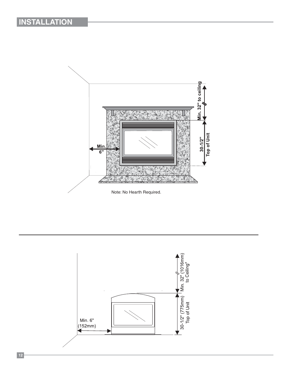 Installation, Regency, Clearances tripoli arch door clearances | Regency Panorama P36 Medium Gas Fireplace User Manual | Page 12 / 60