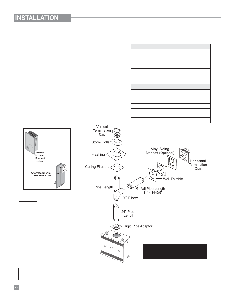 Installation, Rigid pipe venting systems | Regency Panorama P36 Medium Gas Fireplace User Manual | Page 22 / 60