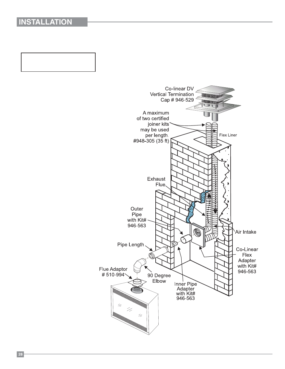 Installation, Vertical termination - co-linear flex system | Regency Panorama P36 Medium Gas Fireplace User Manual | Page 28 / 60