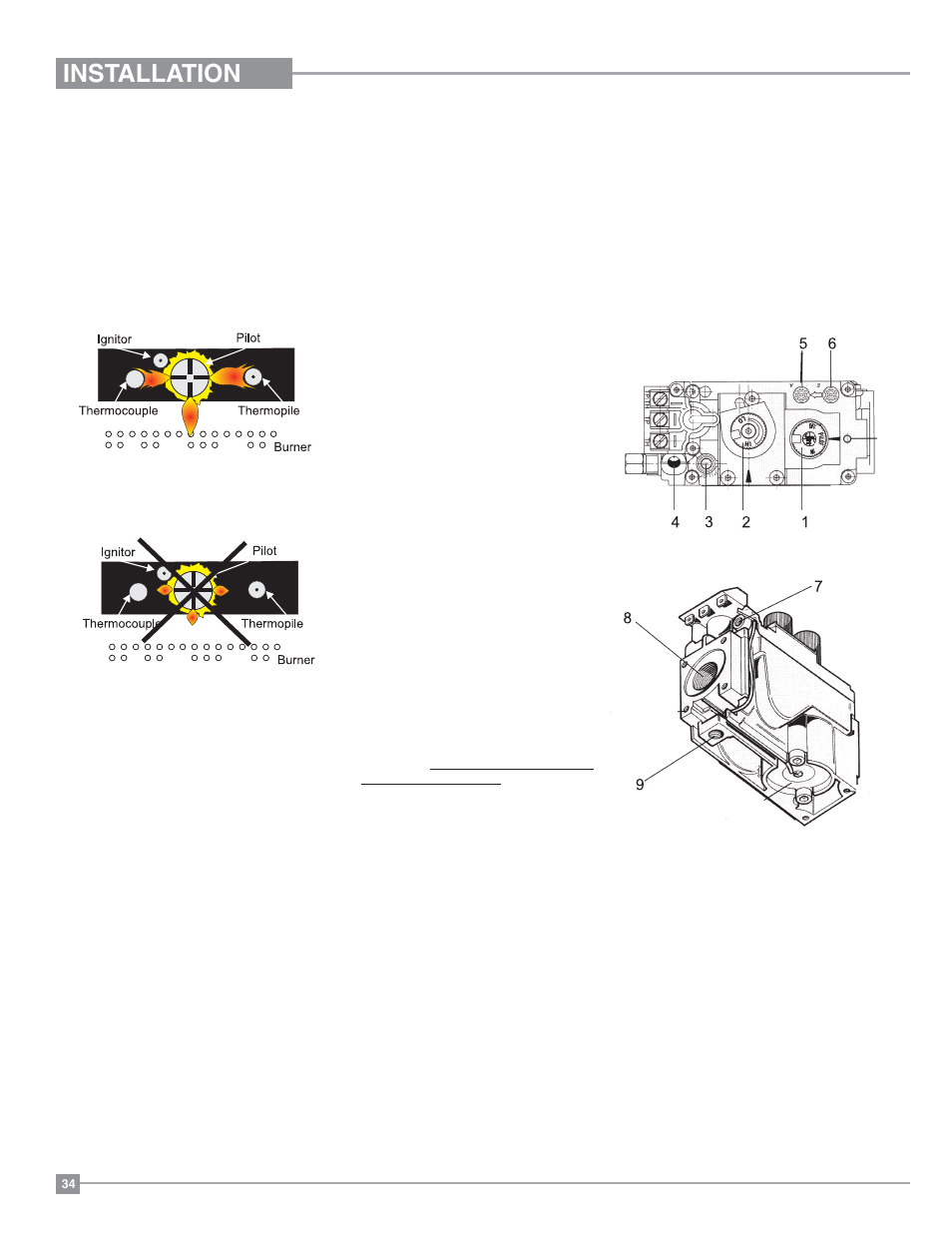 Installation, Pilot adjustment, Gas pipe pressure testing | Regency Panorama P36 Medium Gas Fireplace User Manual | Page 34 / 60