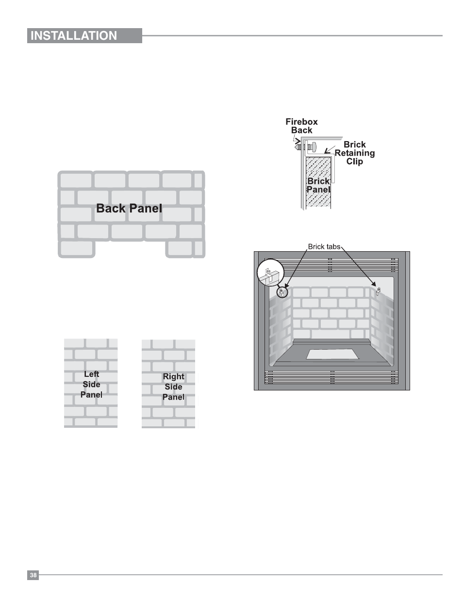 Installation, Optional brick panels | Regency Panorama P36 Medium Gas Fireplace User Manual | Page 38 / 60