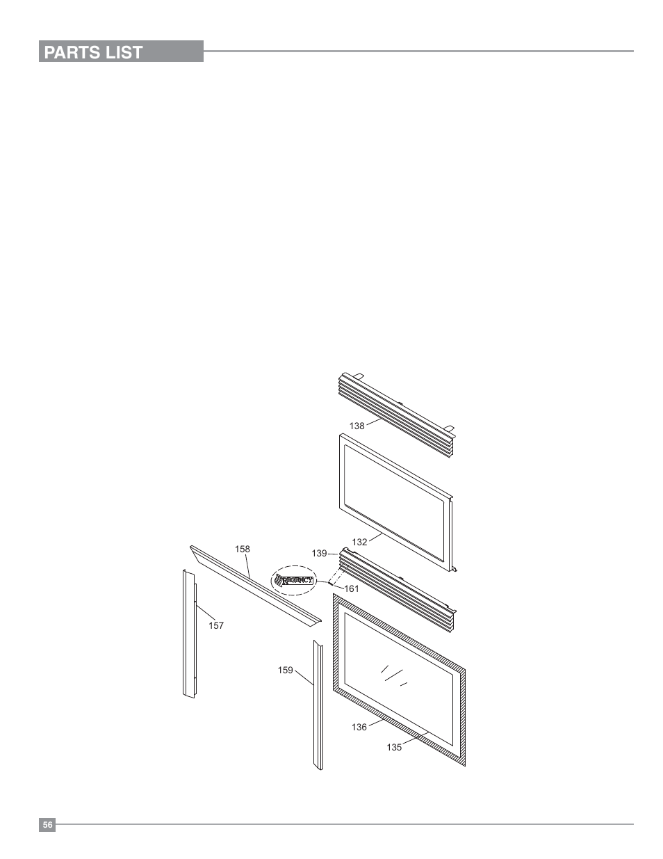 Parts list, Regency, Flush front accessories | Regency Panorama P36 Medium Gas Fireplace User Manual | Page 56 / 60