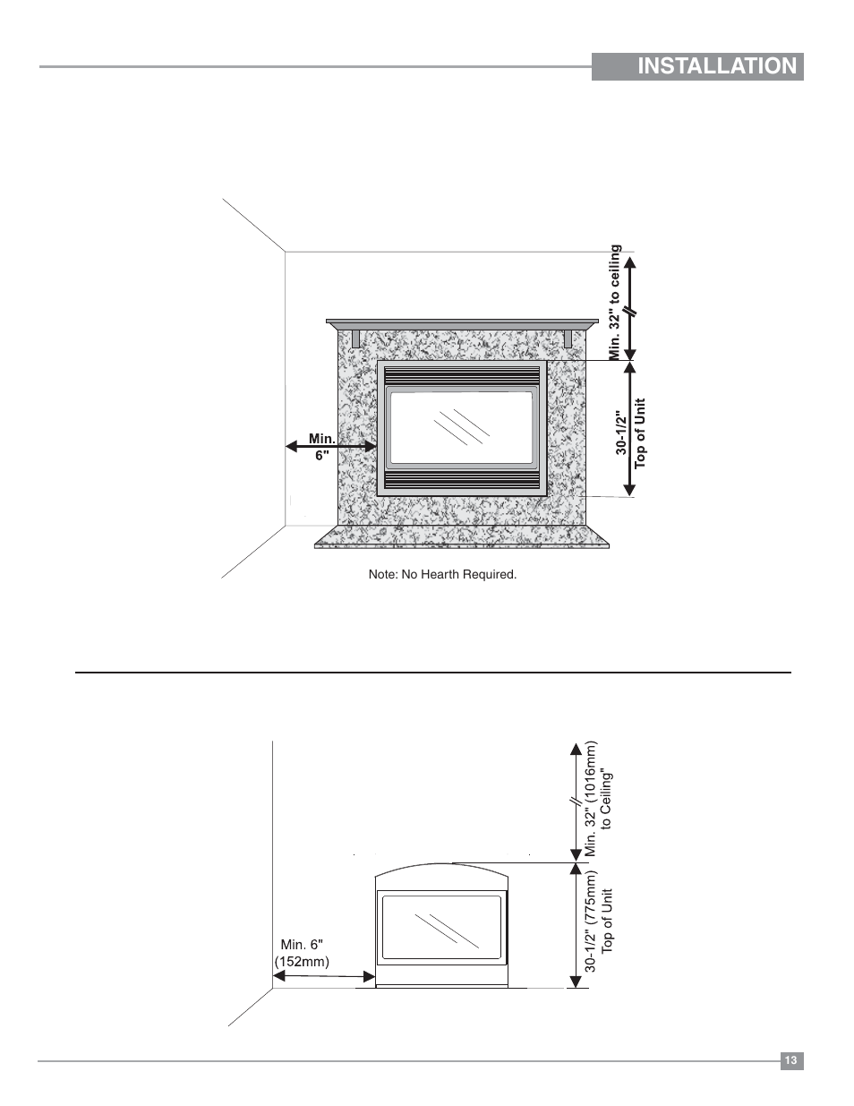 Installation, Regency, Clearances tripoli arch door clearances | Regency Panorama P36D Medium Gas Fireplace User Manual | Page 13 / 64