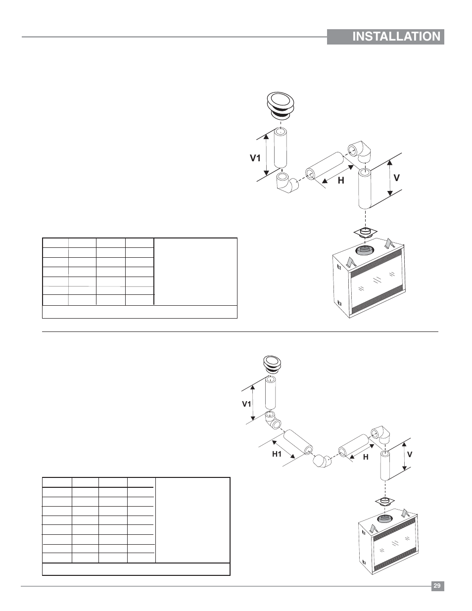 Installation, V1 v h | Regency Panorama P36D Medium Gas Fireplace User Manual | Page 29 / 64