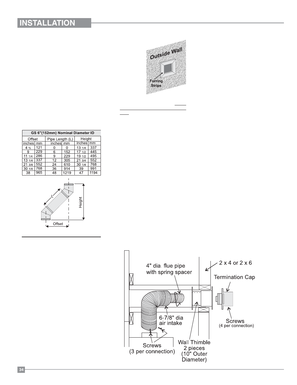 Installation, Direct vent system (flex) installation procedures | Regency Panorama P36D Medium Gas Fireplace User Manual | Page 34 / 64