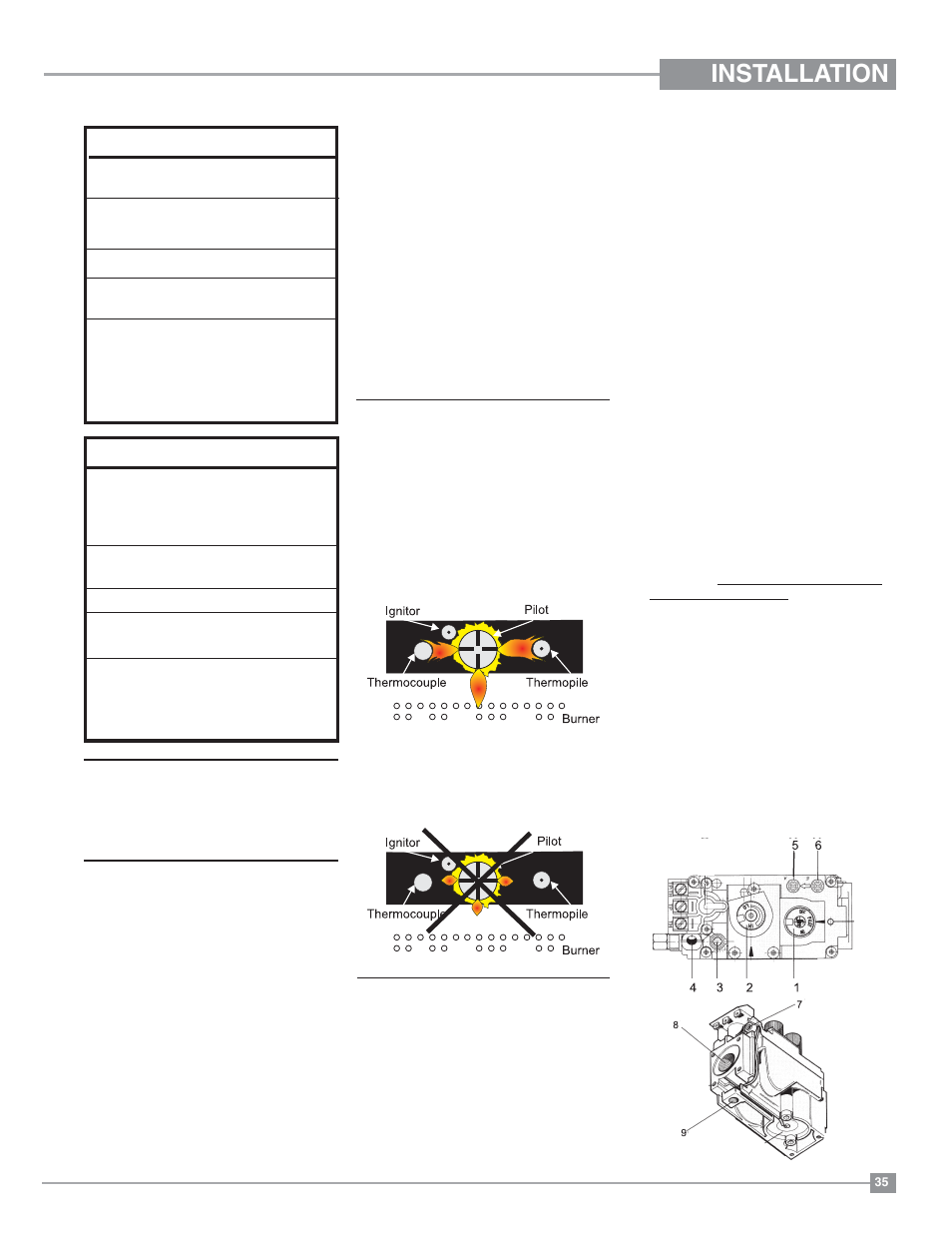 Installation, Gas pipe pressure testing, High elevation | Gas line installation, Pilot adjustment, S.i.t. valve description | Regency Panorama P36D Medium Gas Fireplace User Manual | Page 35 / 64