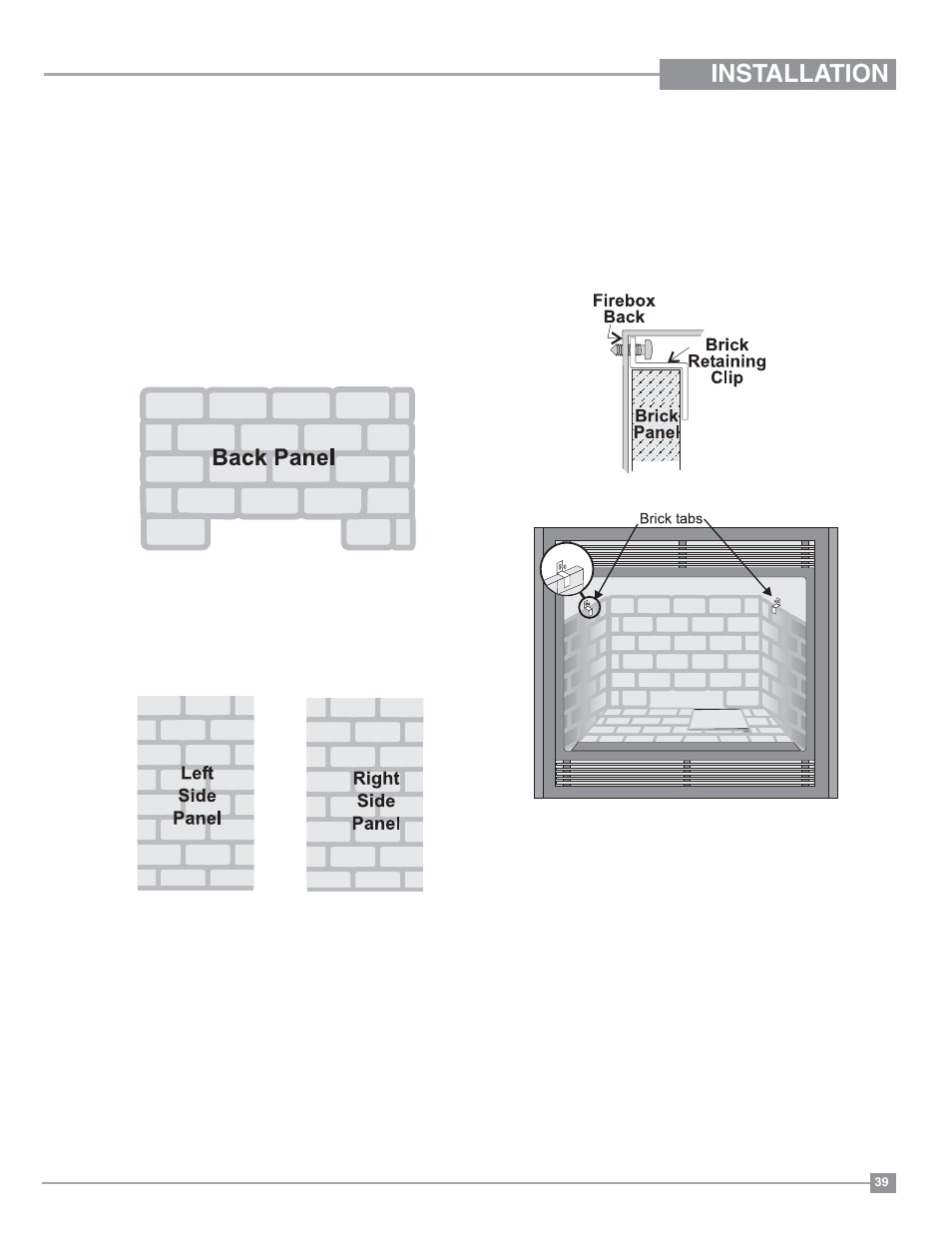 Installation, Optional brick panels | Regency Panorama P36D Medium Gas Fireplace User Manual | Page 39 / 64