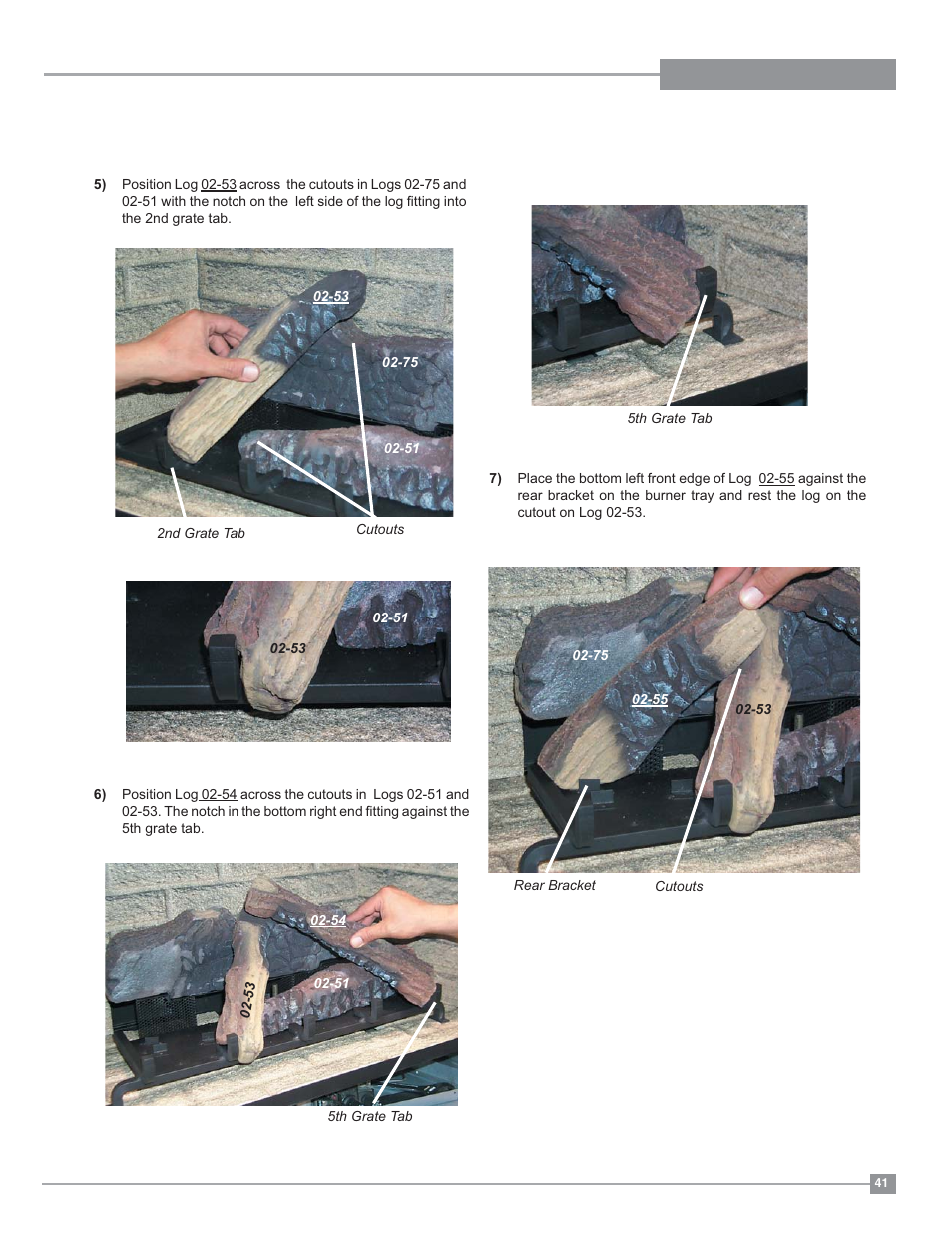 Installation, Log set installation | Regency Panorama P36D Medium Gas Fireplace User Manual | Page 41 / 64