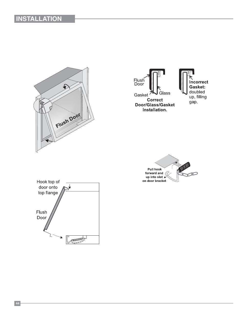 Installation, Standard flush door | Regency Panorama P36D Medium Gas Fireplace User Manual | Page 44 / 64