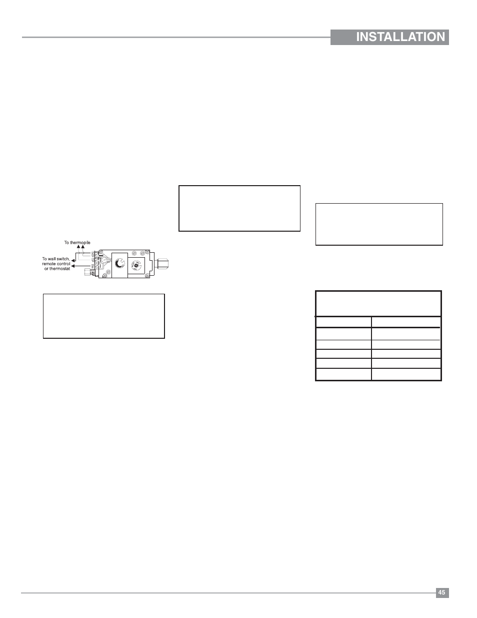 Installation, Wall thermostat (optional), Remote control (optional) | Wall switch (optional) | Regency Panorama P36D Medium Gas Fireplace User Manual | Page 45 / 64