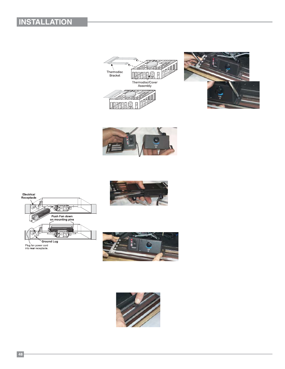 Installation, Optional fan installation, Optional fan removal | Regency Panorama P36D Medium Gas Fireplace User Manual | Page 48 / 64