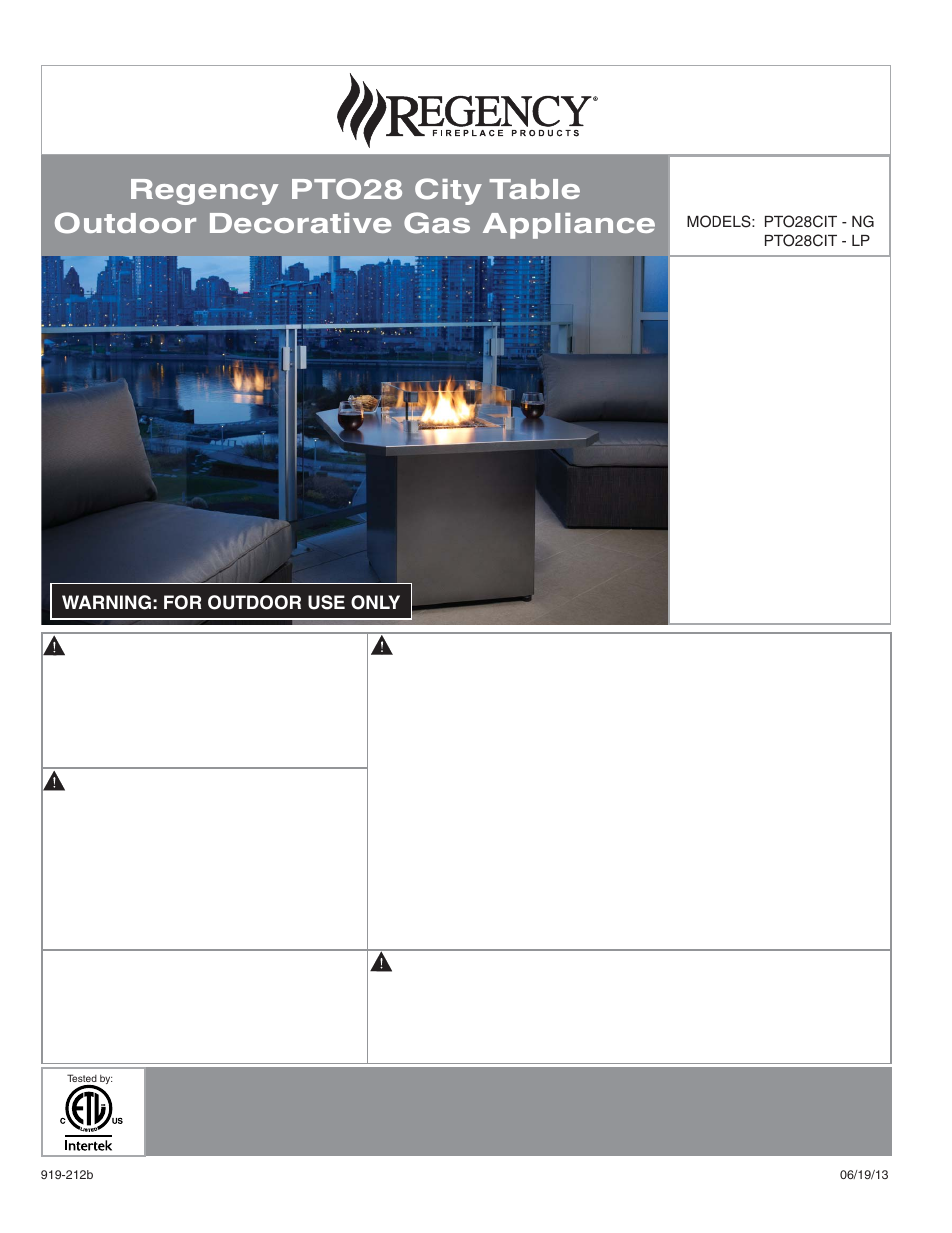 Regency Plateau PTO28CIT Outdoor Gas Firetable User Manual | 32 pages