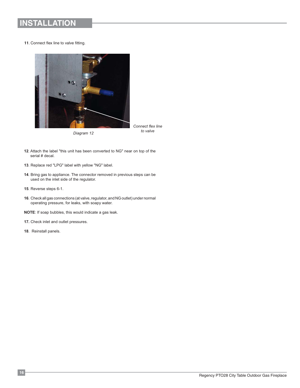 Installation | Regency Plateau PTO28CIT Outdoor Gas Firetable User Manual | Page 16 / 32