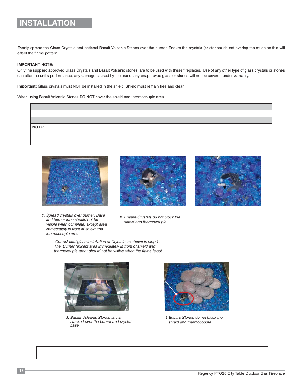 Installation | Regency Plateau PTO28CIT Outdoor Gas Firetable User Manual | Page 18 / 32