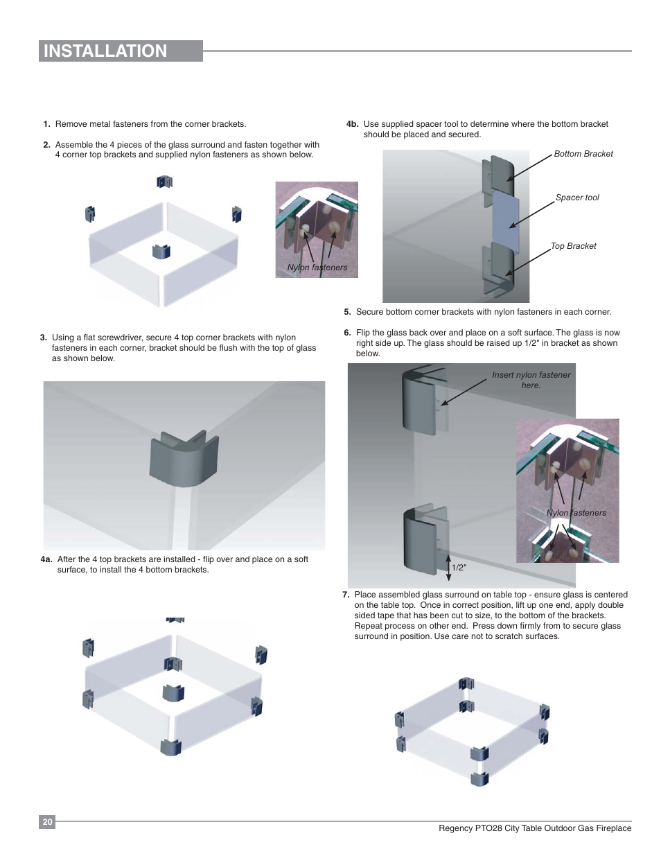 Installation, Optional glass surround installation | Regency Plateau PTO28CIT Outdoor Gas Firetable User Manual | Page 20 / 32