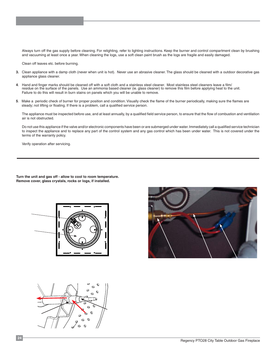 Maintenance, Maintenance instructions, Thermocouple replacement | Regency Plateau PTO28CIT Outdoor Gas Firetable User Manual | Page 24 / 32