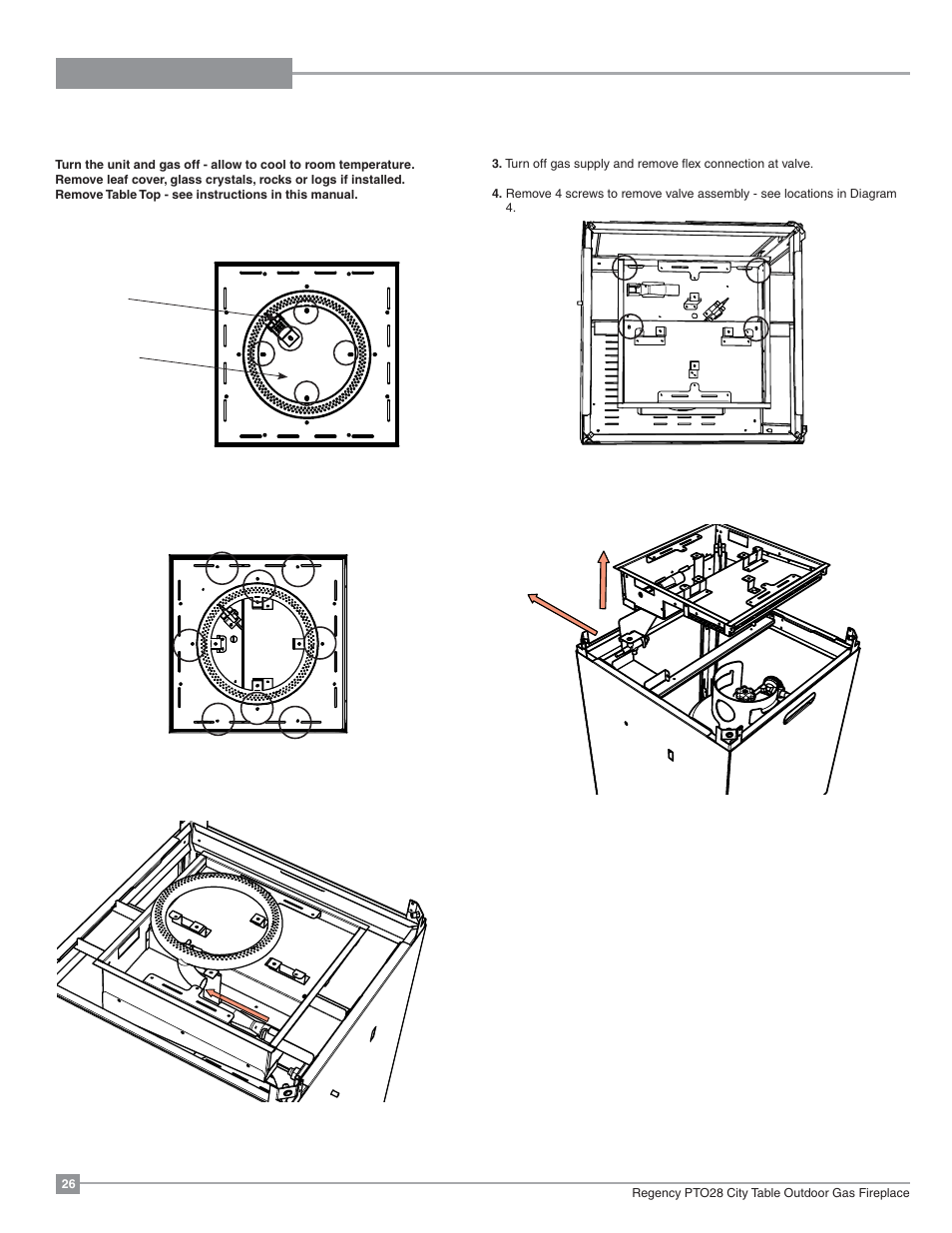 Maintenance, Valve assembly replacement | Regency Plateau PTO28CIT Outdoor Gas Firetable User Manual | Page 26 / 32